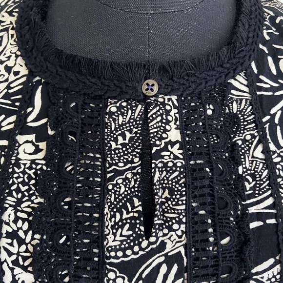 Holding Horses Anthropologie Dress Size 4 Black Tan Cream Floral Midi Sleveless - Picture 4 of 9